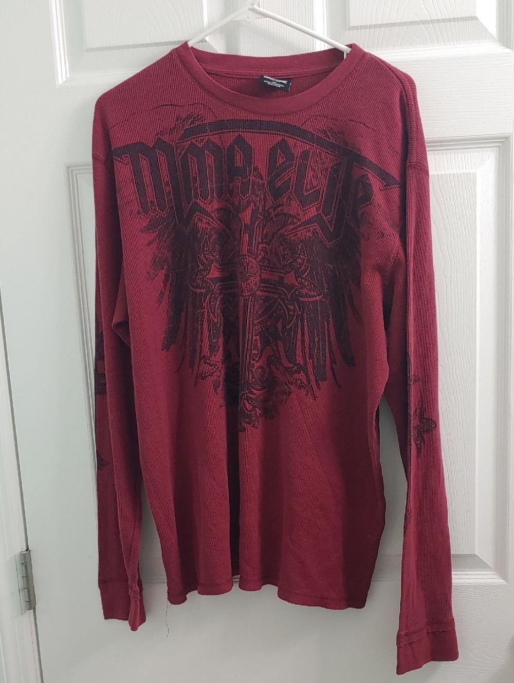 Vintage Y2K MMA Elite Thermal Red Cross And Wings Long Sleeve Shirt Mens Size 2X